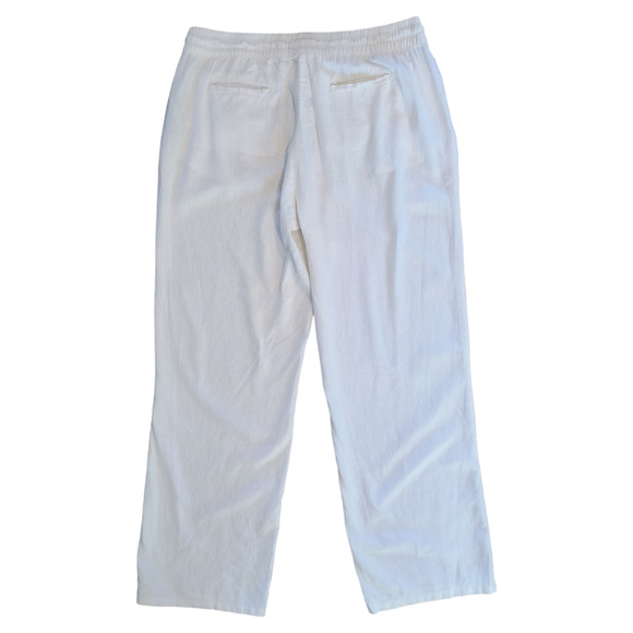 Guess Reagan Linen Pant Women's Size L White Elastic Waist Wide Leg Pockets - Picture 4 of 16